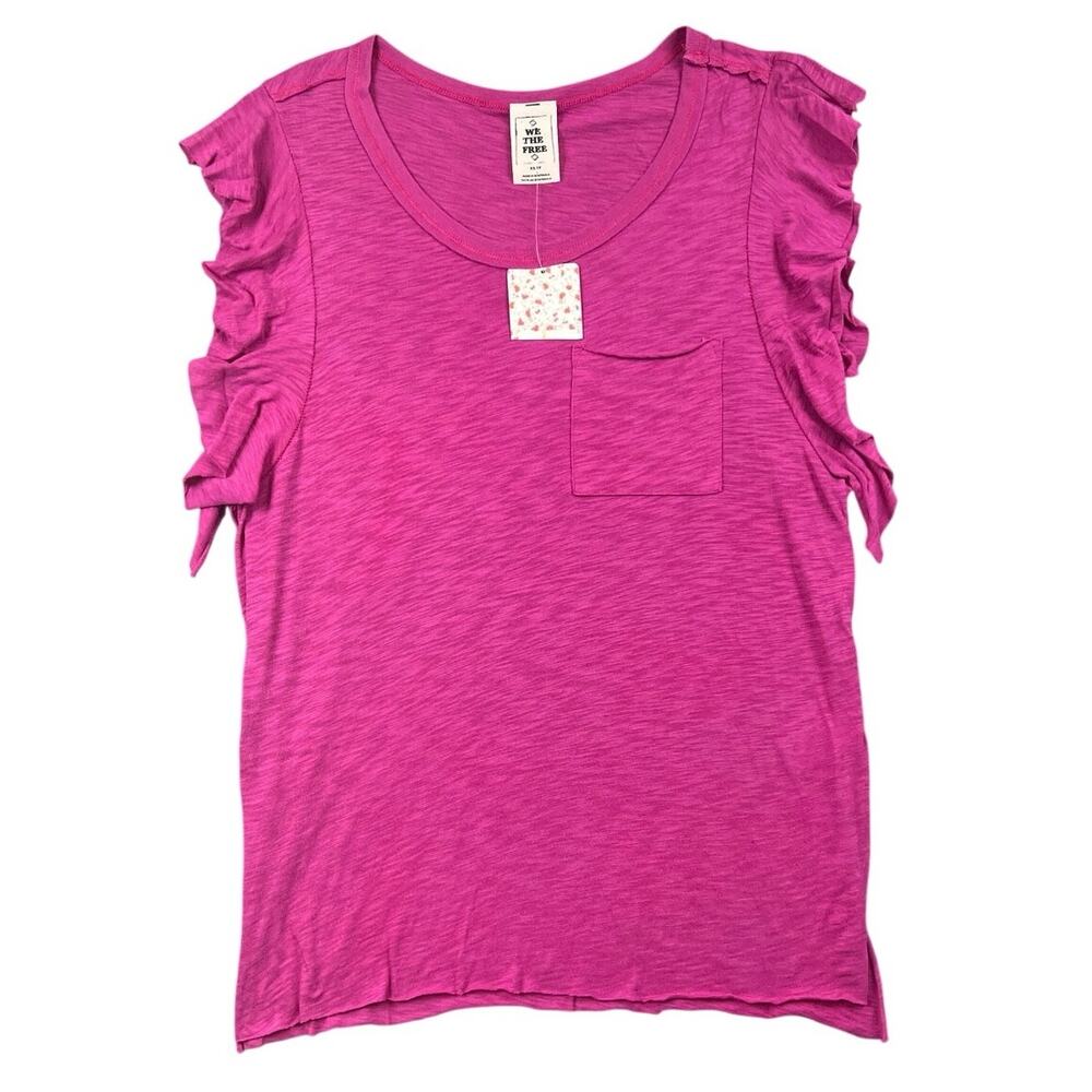 NWT We The Free by Free People Fuchsia Ruffle Sleeve Tee Boho Top - XS